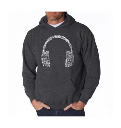 Men's Word Art Hoodie - Headphones - Music In Different Languages Gray $27.60 Sweatshirt