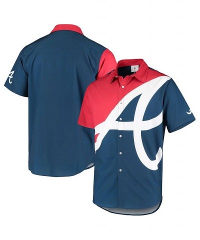 Men's Navy Atlanta Braves Big Logo Button-Up Shirt $44.27 Shirts